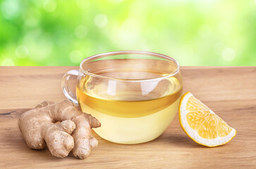 Tea with ginger and lemon. Herbal hot drink