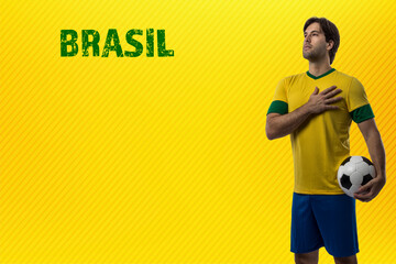 brazilian player, man celebrating on a yellow background