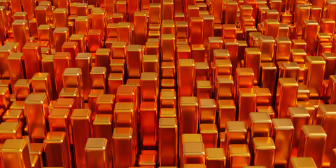 Fototapeta premium Abstract 3d square pixels template gold metal colors. Creative texture for business template. Abstract rectangle pixels template. 3d rendering illustration..