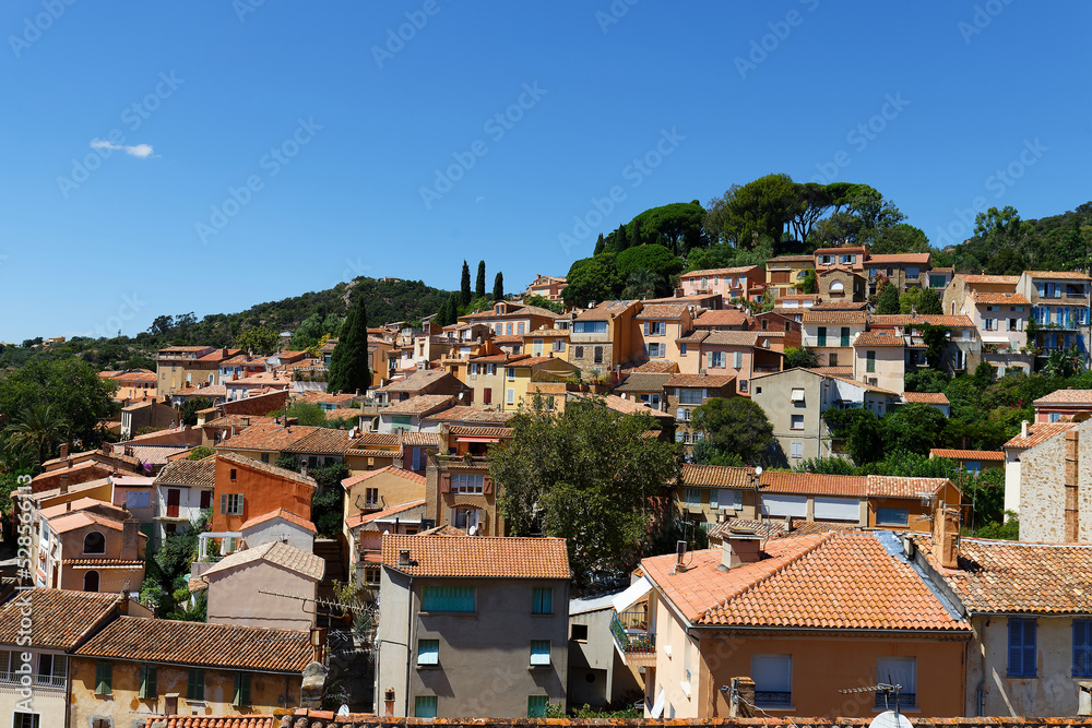 Wall mural high side view beautiful village in south of france, bormes les mimosa village.