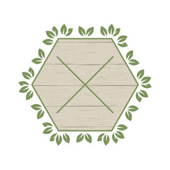 Fototapeta na wymiar blank wooden board with leaves