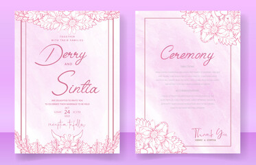 wedding invitation card template, pink background, luxury and elegant