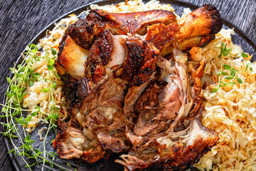Crispy skin German Pork Knuckle with sauerkraut