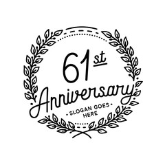 61 years anniversary celebrations design template. 61st logo. Vector and illustrations. 