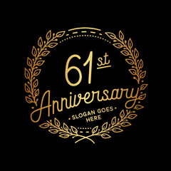 61 years anniversary celebrations design template. 61st logo. Vector and illustrations. 