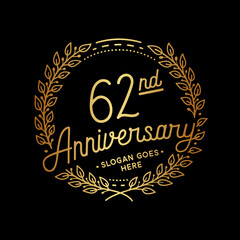 62 years anniversary celebrations design template. 62nd logo. Vector and illustrations. 