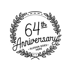 64 years anniversary celebrations design template. 64th logo. Vector and illustrations. 