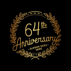 64 years anniversary celebrations design template. 64th logo. Vector and illustrations. 