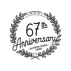 67 years anniversary celebrations design template. 67th logo. Vector and illustrations. 