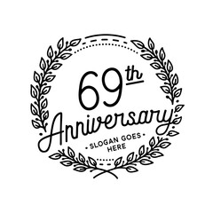 Fototapeta na wymiar 69 years anniversary celebrations design template. 69th logo. Vector and illustrations. 