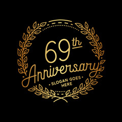 69 years anniversary celebrations design template. 69th logo. Vector and illustrations. 