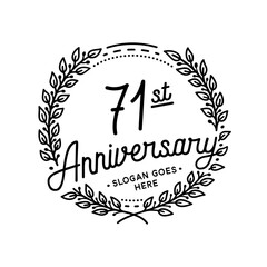 71 years anniversary celebrations design template. 71st logo. Vector and illustrations. 