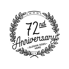 72 years anniversary celebrations design template. 72nd logo. Vector and illustrations. 