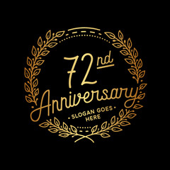 72 years anniversary celebrations design template. 72nd logo. Vector and illustrations. 