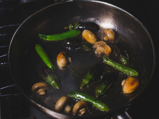 pan fried mushrooms and peppers