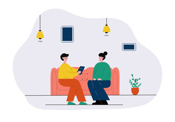 The psychologist talks with the patient. Flat illustration