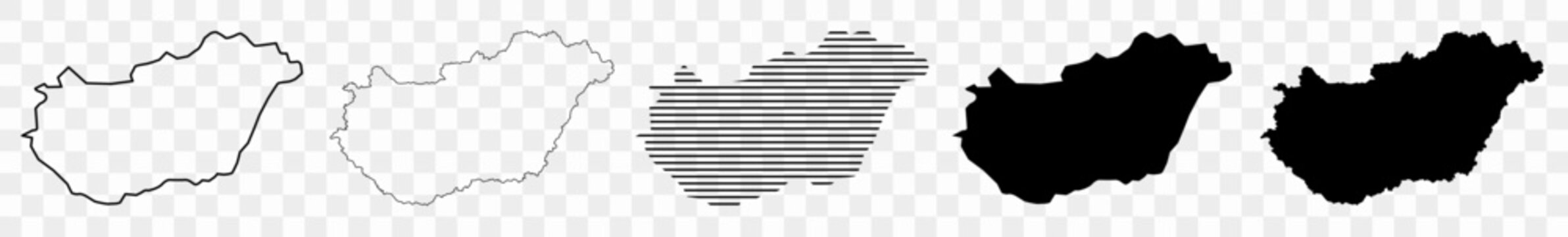 Hungary Map Black | Hungarian Border | State Country | Transparent Isolated | Variations