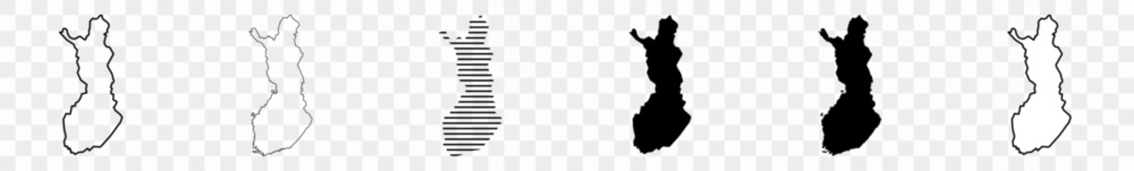 Finland Map Black | Finnish Border | State Country | Transparent Isolated | Variations