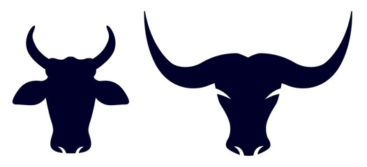 bull and cow head vector silhouette with big horn
