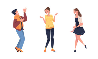 Fototapeta premium Man and Woman Character Telling Funny Story and Joke Laughing Out Loud and Having Fun Vector Set