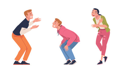 Man and Woman Character Telling Funny Story and Joke Laughing Out Loud and Having Fun Vector Set