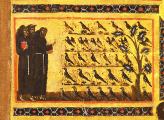 St. Francis preaches to the birds, from tavola Bardi in Florence