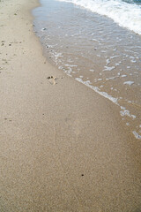 Traces in the sand during the oncoming wave.       