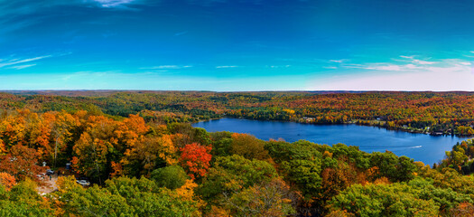 Panoramic view of Dorset Fall in Ontario is the most beautiful time of the year. Golden and red leaves decorate the landscape