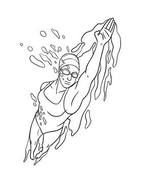 swimmer freestyle stroke black and white clip art preview