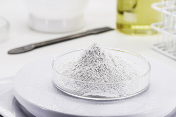 Zinc sulfate, colorless crystalline chemical compound, mineral, food supplement, isolated white background