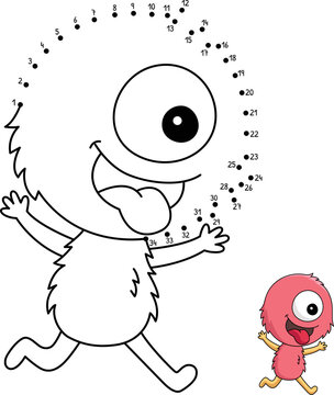 Dot to Dot One Eyed Monster Isolated Coloring Page