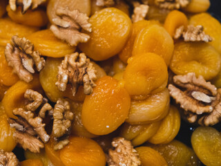 close up of delicious apricot and walnut dessert