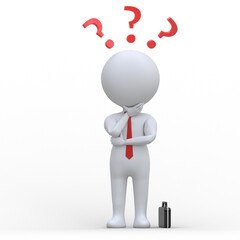 A person thinks, solves problems. Businessman, sales manager. 3D Render. Isolated on white background. 3d man, people.