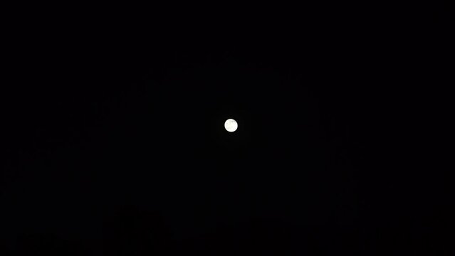 Lockdown Shot Of Bright Full Moon In Dark Sky - Santa Monica, California