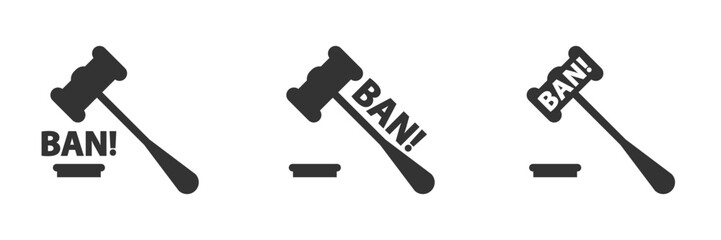 Ban hammer. Judge's gavel with BAN lettering. Flat vector illustration.