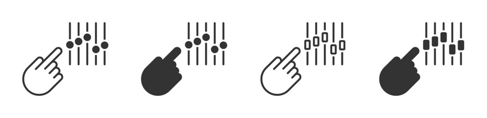 Control panel icon. Adjustment button with hand. Multimedia adjusting symbol. Vector illustration.