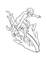 Surfer Isolated Coloring Page for Kids
