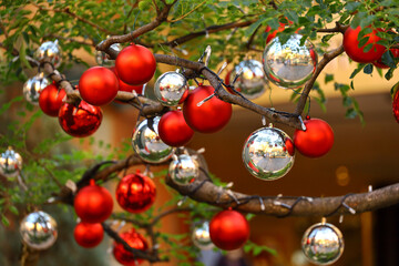 Christmas decorations on the street with Christmas balls