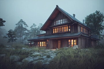 Rural wooden house in the forest