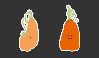 Beautiful cute pumpkin sticker set. A collection of decor for celebrating and decorating Halloween. Minimalistic vector silhouette of a pumpkin in a flat style