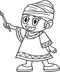 Kwanzaa Afro Holding Candle Isolated Coloring Page