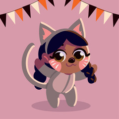 girl wearing cat costume halloween