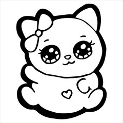Kids Coloring Pages, Cute Cat Character Vector illustration Ai File And Image