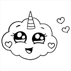 Kids Coloring Pages, Cute Unicorn Cloud Character Vector illustration Ai File And Image