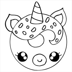 Kids Coloring Pages, Cute Unicorn Donut Character Vector illustration Ai File And Image
