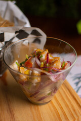 Ceviche. Raw fish with lemon. Peruvian food. Seafood.