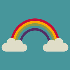 Illustration of a rainbow and two clouds. Dark tones. Vector image