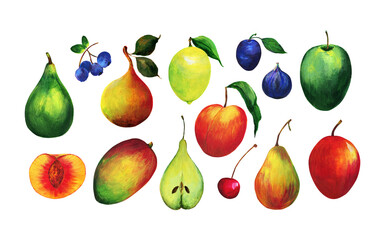 Set of watercolor illustration of vegetables and berries.Bright illustration of juicy seasonal products.