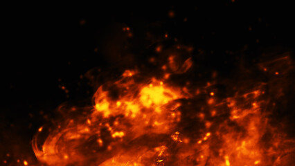Fototapeta na wymiar Fire embers particles texture overlays . Burn effect on isolated black background. Concept of particles , sparkles, flame and light. Stock illustration.