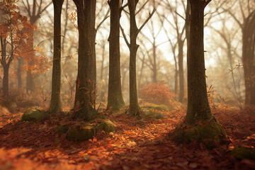 Obraz premium Beautiful autumn landscape. Autumn leaves on the ground.